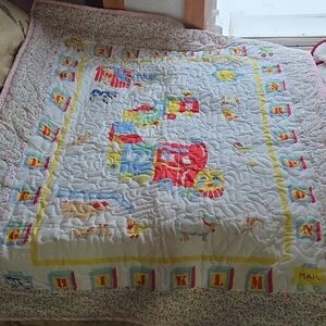 Charming Handmade Embroidrred Alphabet Baby Quilt with Multicolor Design. 50x40